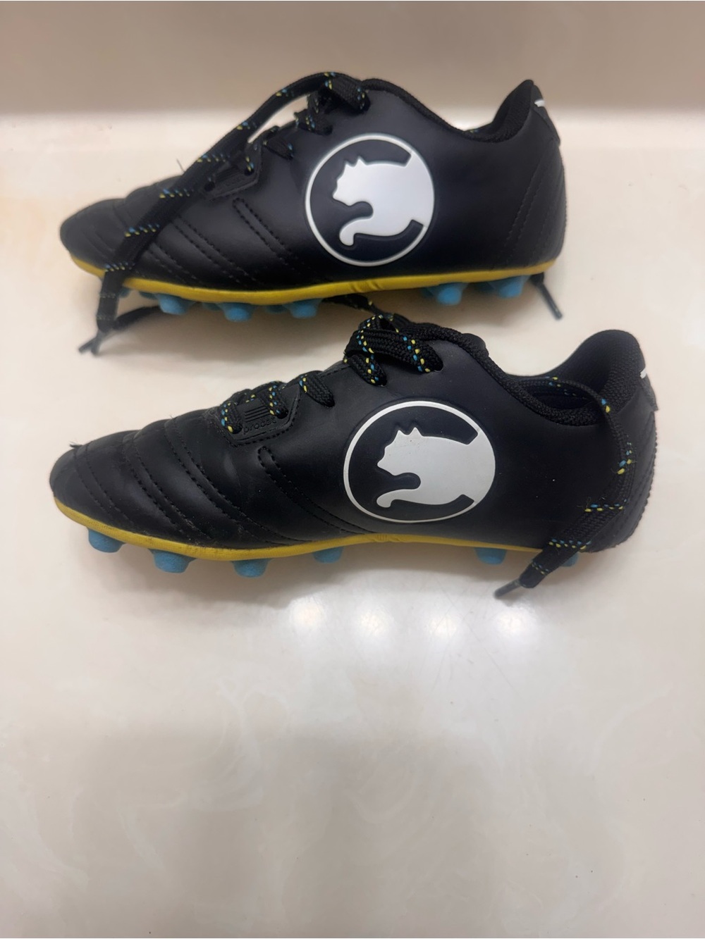 PUMA ProCat Kids Soccer Cleats Black Blue Yellow Size 13